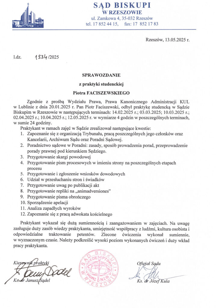 Sąd Biskupi - sprawozdanie